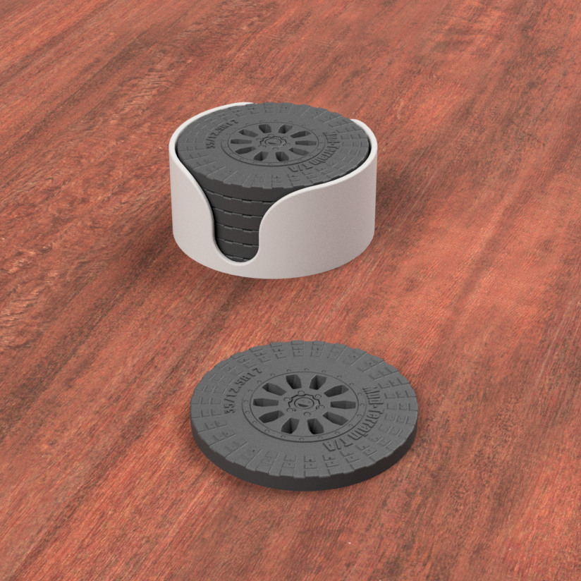 Off-Road Tire Coaster Set - Rugged Wheel-Inspired Drink Protectors with Holder (Set of 6)