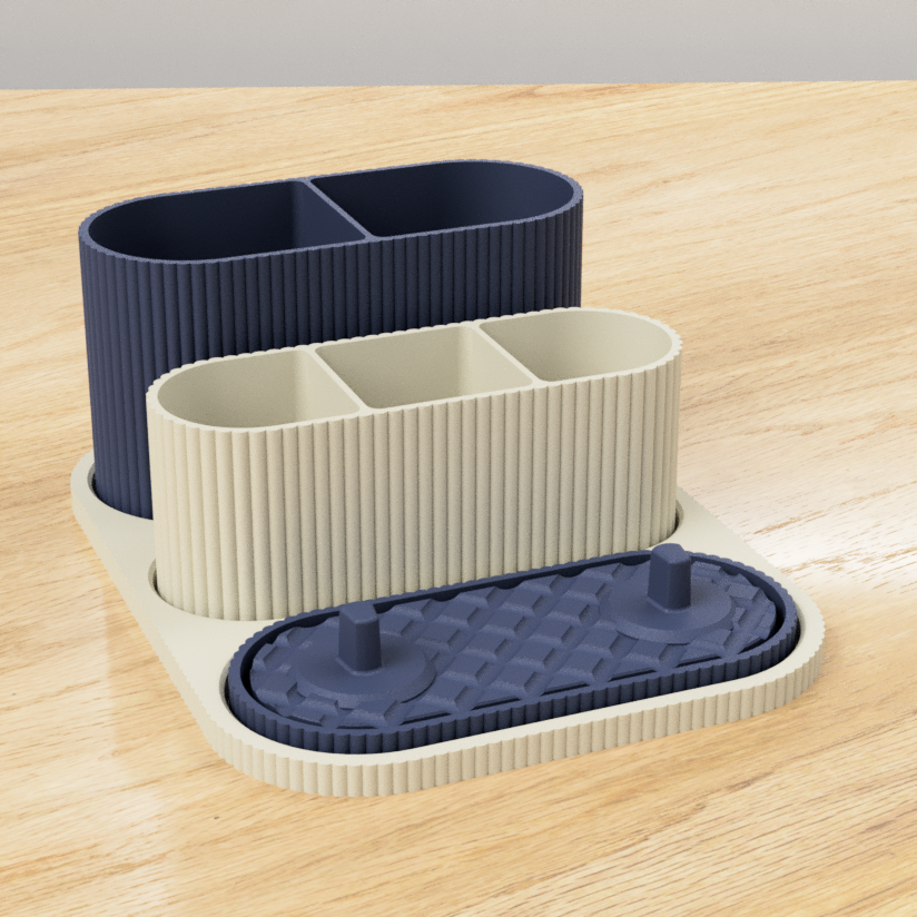 Modern Ribbed Toothbrush Holder & Bathroom Organizer